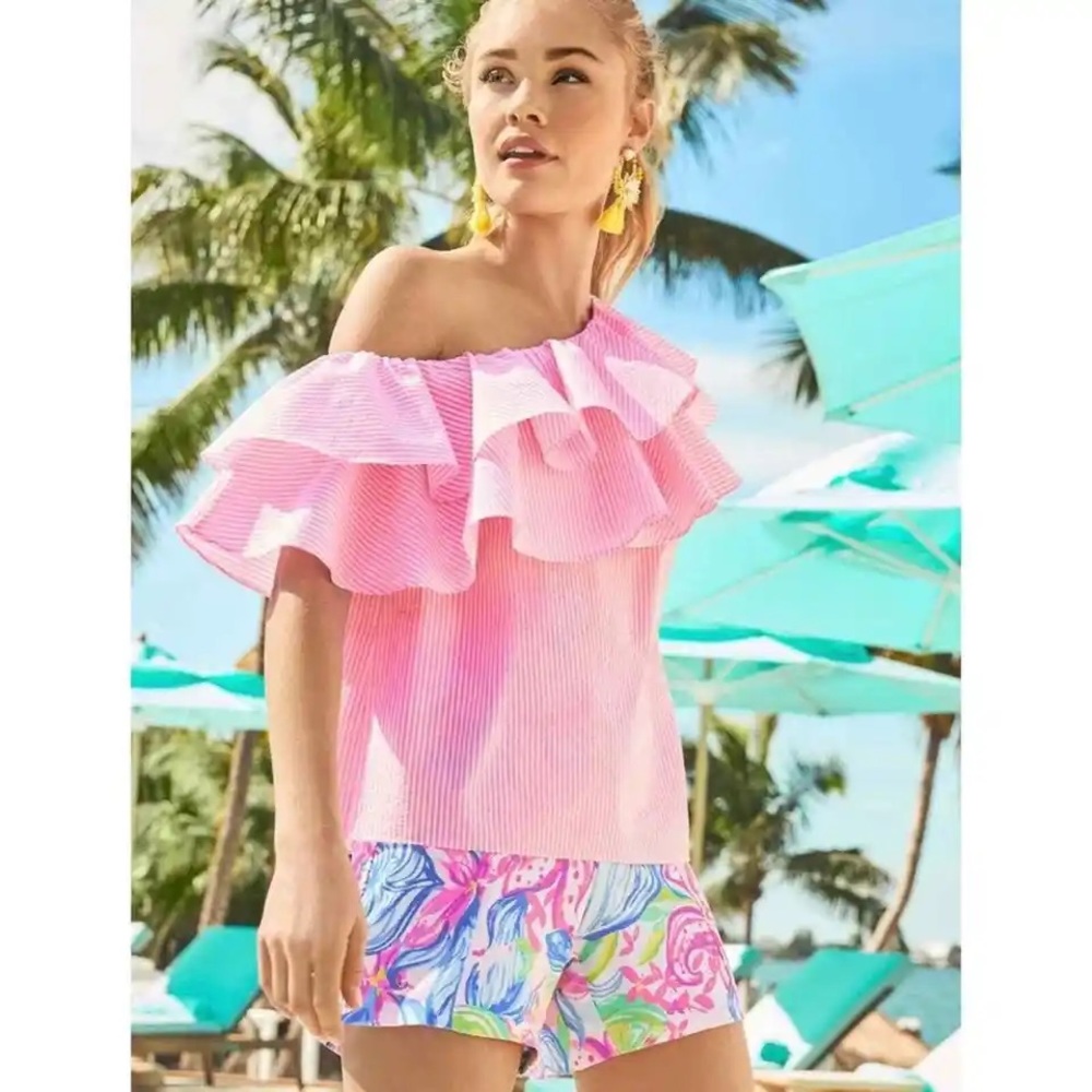 Lilly Pulitzer Trixie One Shoulder Seersucker Top XS